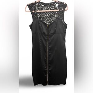 Bebe Black Sleek Dress with Intricate Lace Detail- MEDIUM